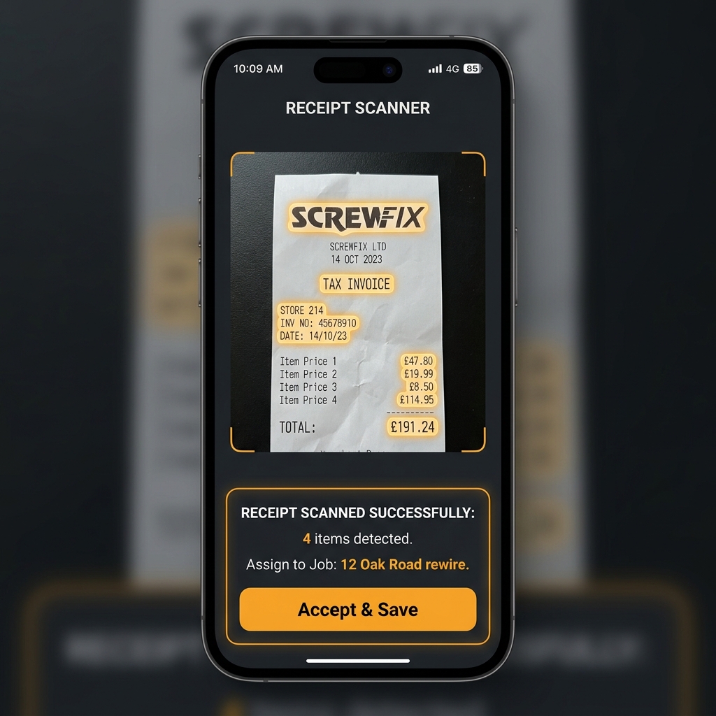 AI receipt scanner scanning merchant receipt and extracting item quantities and costs